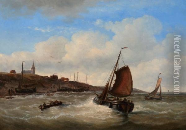 Vissersschepen Voor De Scheveningse Kust Oil Painting - Georges Johannes Hoffmann