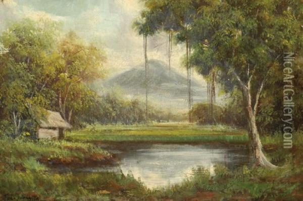 Indonesian Landscape Oil Painting - Fredericus Jacobus Van Rossum Du Chattel