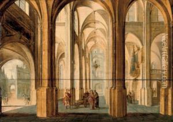 A Church Interior With Alexander The Great Cutting The Gordian Knot Oil Painting - Hans Juriaensz. Van Baden