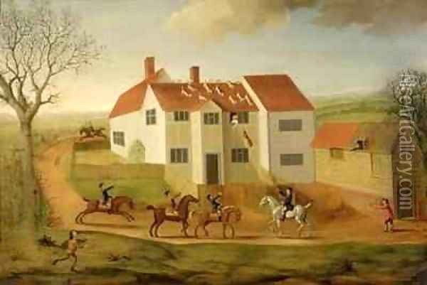 John Sidey and his Hounds at a Farmhouse near Hadleigh Suffolk Oil Painting - James I Dunthorne