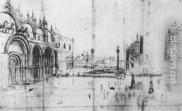 Piazza San Marco- Looking South 1690s Oil Painting - Caspar Andriaans Van Wittel