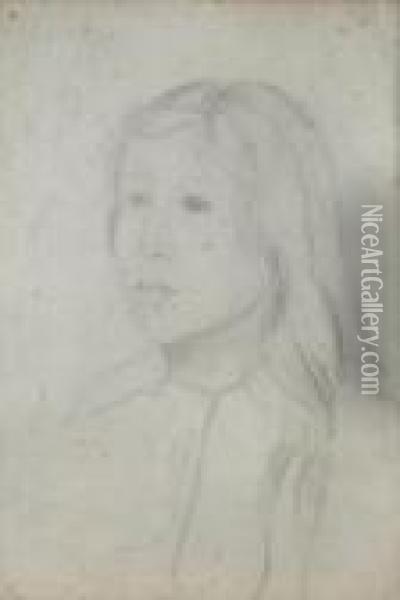 Portrait Of A Girl Pencil 28 X 20cm Oil Painting - Gwendolen John