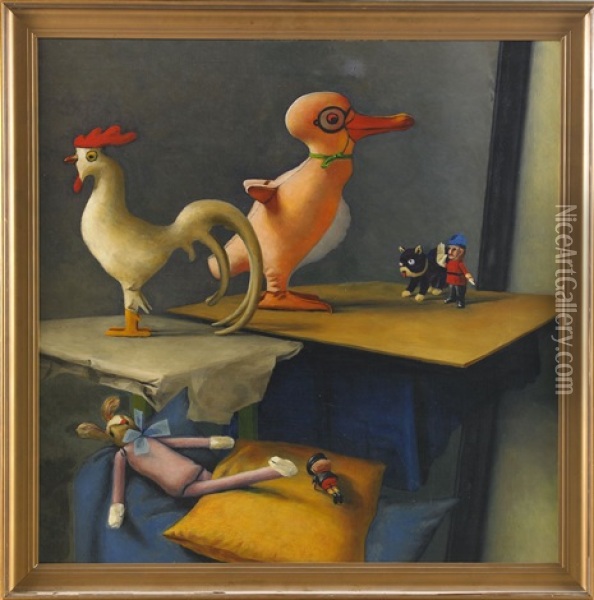 Tupp Och Pingvin Oil Painting - Gunnar Loeberg