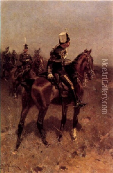 A Sergeant Of The 19th Hussars On Horseback Oil Painting - Hermanus Willem Koekkoek