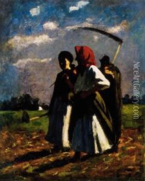 On The Field, About 1910 Oil Painting - Jozsef Koszta
