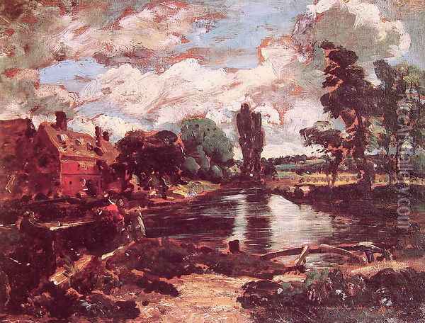 Flatford Mill from a Lock on the Stour c. 1811 Oil Painting - John Constable