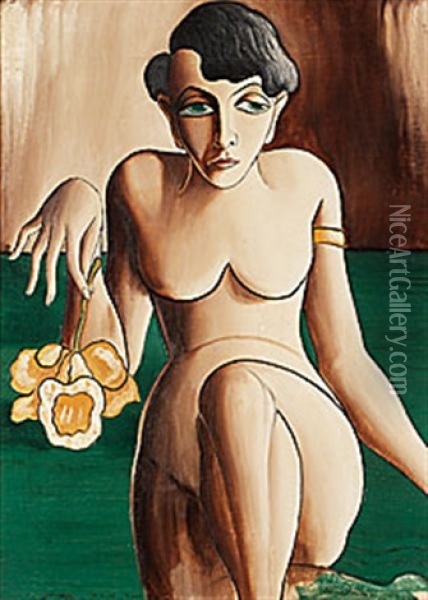 Kvinna Med Blomma Oil Painting - Carl Birger Hoeoeg