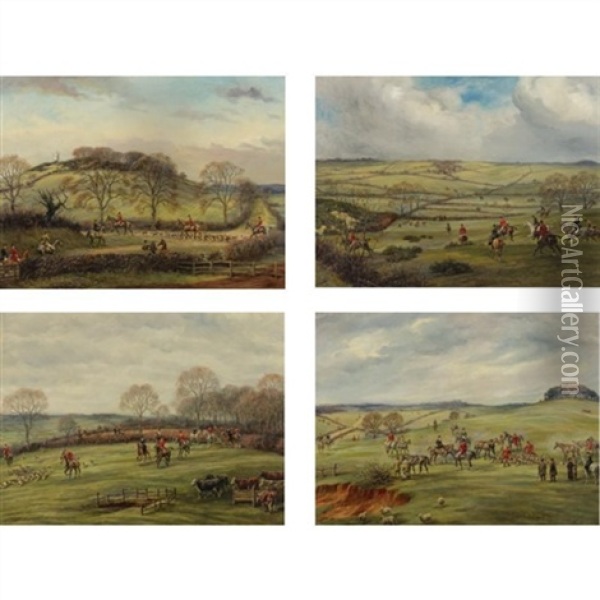 Mr. Fernie's Hunt: Going To The Meet (+ 3 Others; 4 Works) Oil Painting - Geoffrey Douglas Giles