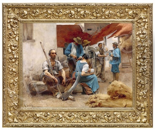 Paying The Harvesters Oil Painting - Leon Augustin L'Hermitte