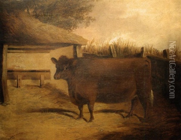 Prize Cow Oil Painting - George Fenn