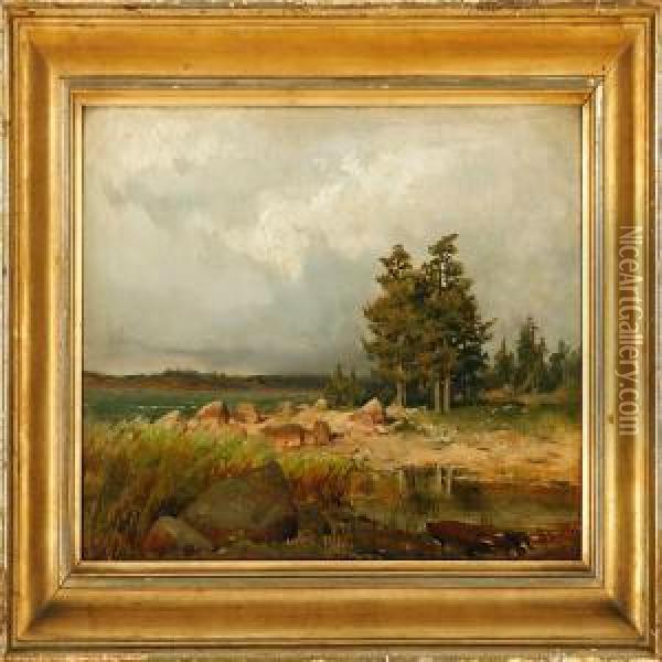 Autum Coastal Scene Oil Painting - Berndt Adolf Lindholm