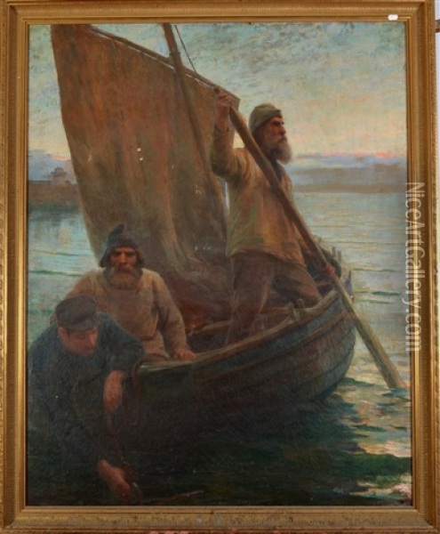 Weighing Anchor, St Ives Harbour Oil Painting - Maria D. Webb Robinson