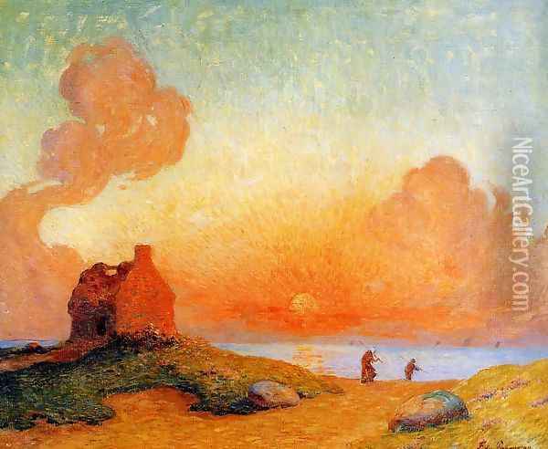Sunset by the Sea, Brittany Oil Painting - Ferdinand Loyen Du Puigaudeau