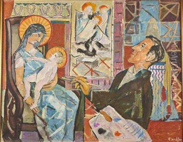 Self Portrait With Mother And Child Oil Painting - Oliver Newberry Chaffee