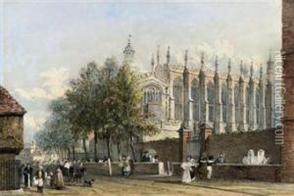 View Of Eton College Chapel, Windsor Oil Painting - J. P. Neale
