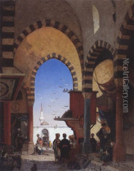 Marchands De Limonade Au Bazar De Constantinople Oil Painting - Germain Fabius Brest