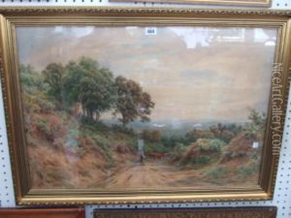 Cattle And Drover On A Country Lane Oil Painting - Alfred Powell