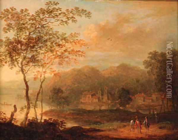 Rhenish landscapes with travellers on a track Oil Painting - Norbert Joseph Carl Grund