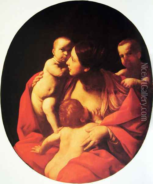 Caritas, Oval Oil Painting - Guido Reni