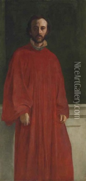 Self-portrait, Three-quarter Length, Wearing A Red Robe Oil Painting - George Frederick Watts