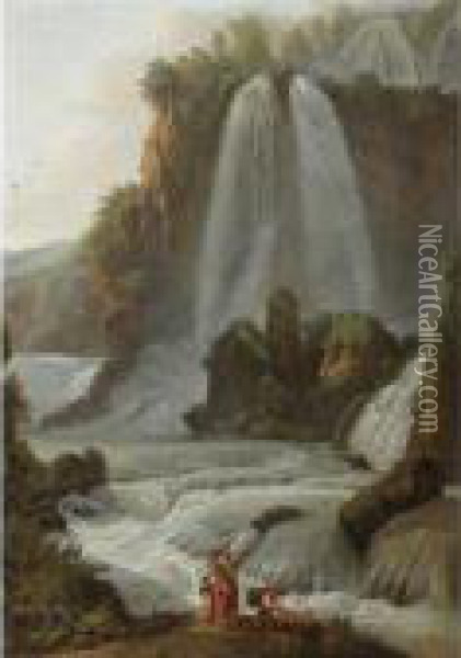 Waterfall At Tivoli Oil Painting - Abraham Louis R. Ducros