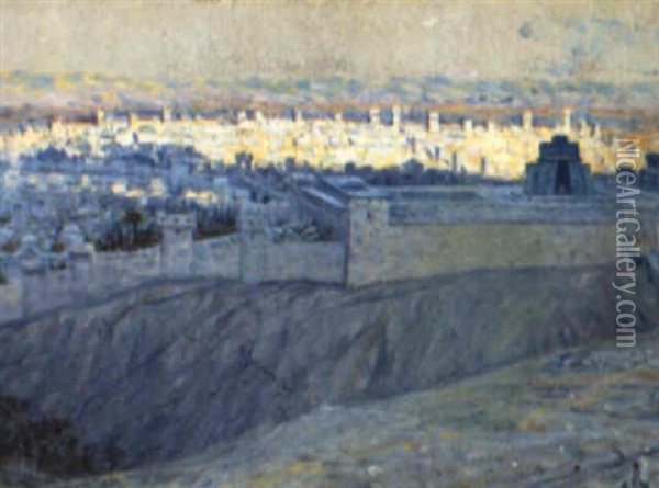Blick Auf Das Morgendlich Beleuchtete Jerusalem Oil Painting - George Sherwood Hunter