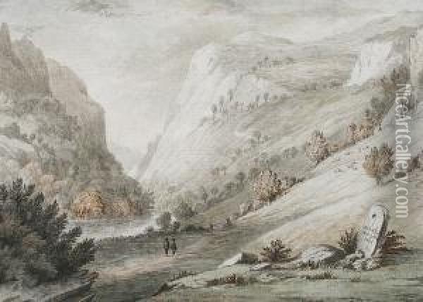 View Of Dovedale In Derbyshire Oil Painting - John Powell