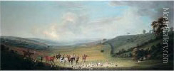 An Extensive Landscape With Hunting Party Oil Painting - Thomas Smith