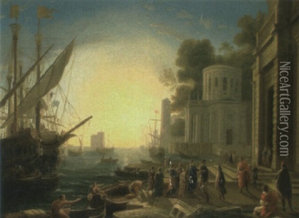 The Arrival Of Cleopatra At Tarsus Oil Painting - Claude Lorrain