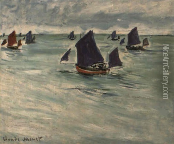 Bateaux De Peche Au Large De Pourville Oil Painting - Claude Monet