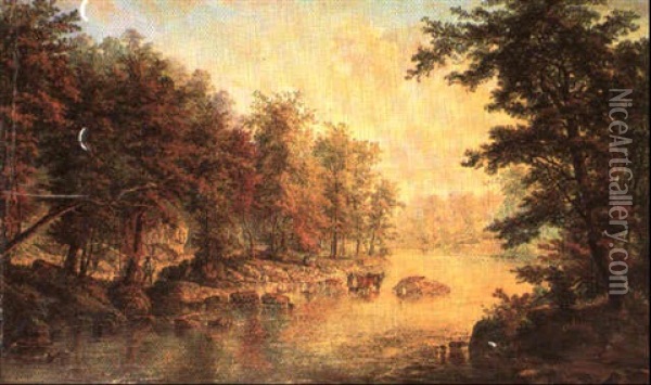 Southern Landscape With Figures Oil Painting - Augustus (Karl) Weidenbach