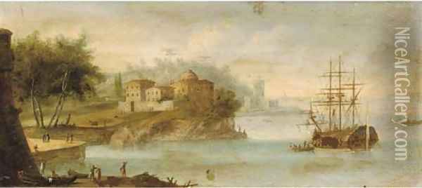 A Mediterranean coastal harbour; and A Mediterranean coastal inlet Oil Painting - Orazio Grevenbroeck