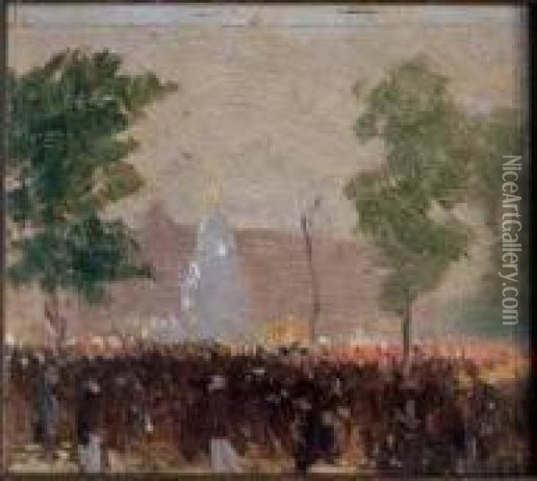 The March Past Oil Painting - Frederic Marlett Bell-Smith
