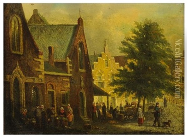 Dutch Street Scene Oil Painting - Johannes Hendrik van West