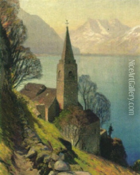 Die Steinkirche Uber Dem See Oil Painting - Albert Henri John Gos