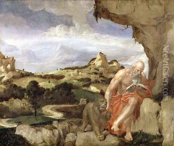 St. Jerome in the Wilderness Oil Painting - Lambert Sustris