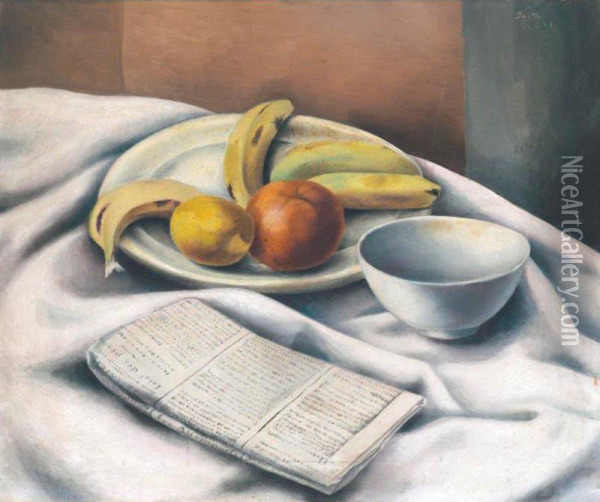 Stilleben Mit Fruchten Und Zeitung Oil Painting - Amadeus Ernst Barth