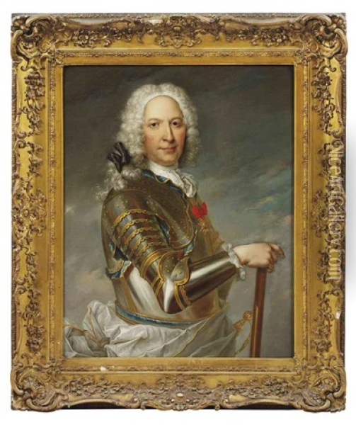 Portrait Of A Gentleman (george Keith, 10th Earl Marischal (1692-1778)?), In Armour, A Baton In His Right Hand Oil Painting - Jean Marc Nattier