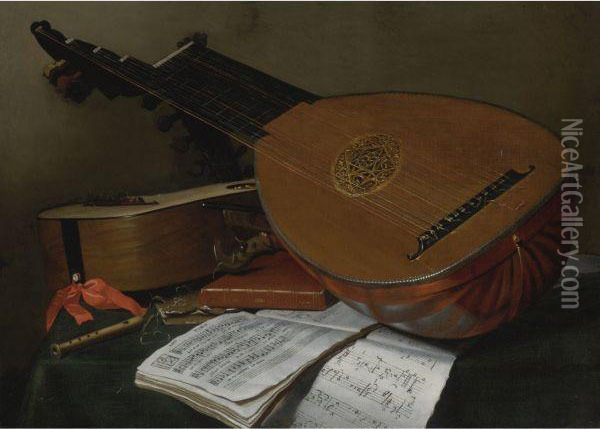 Still Life With A Lute And A Guitar Oil Painting - Nicolas Henry Jeaurat De Bertry