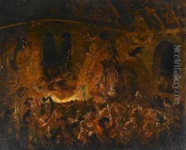 Devil's Cavern Oil Painting - George Cruickshank