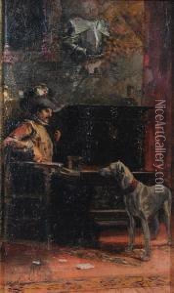 Cavaliere Con Cane Oil Painting - Salvador Sanchez-Barbudo Morales