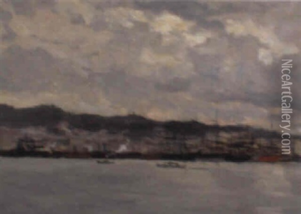 Portos Di Genova Oil Painting - Giorgio Belloni