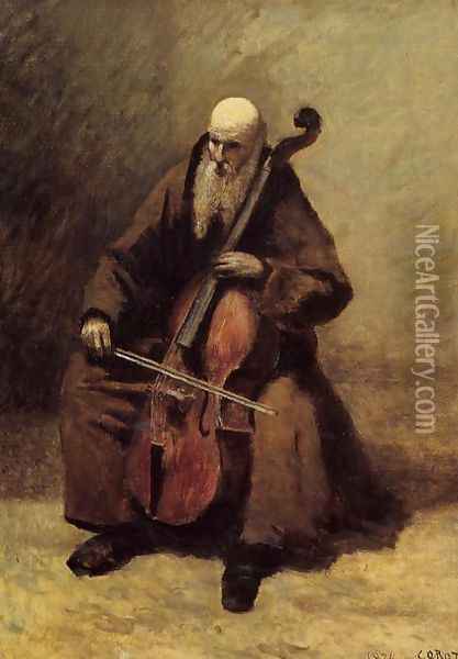 Monk with a Cello Oil Painting - Jean-Baptiste-Camille Corot