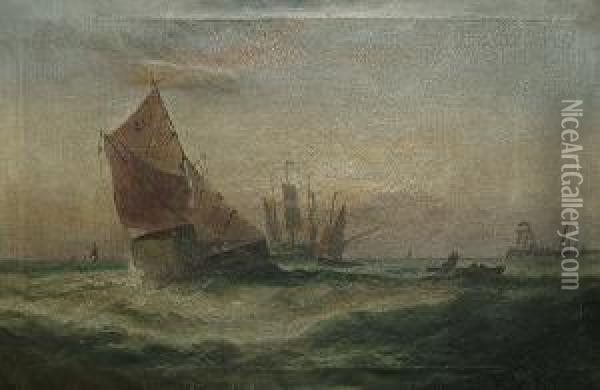 Fishing Boats And Other Craft Of A Harbour Oil Painting - J. Rogers