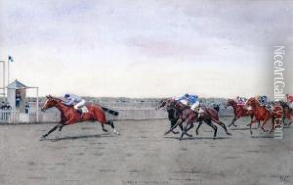 The Houghton Stakes, Newmarket, 1929, Won By Scardroy Oil Painting - Isaac Cullin