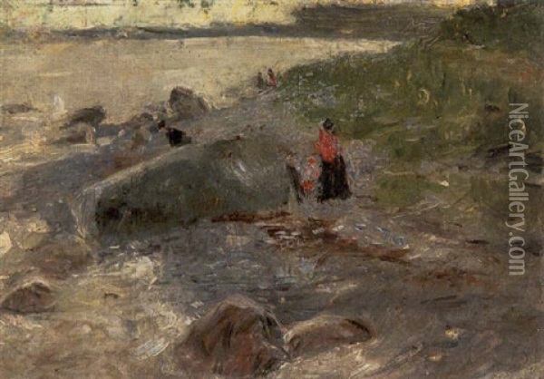 Spazierganganger Am Ufer Oil Painting - Thomas Theodor Heine