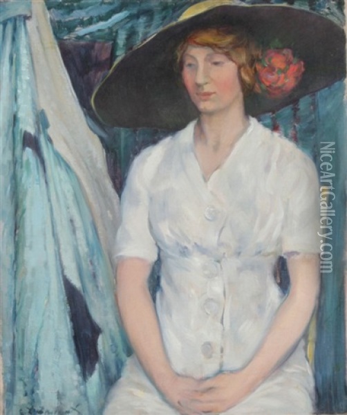 Portrait Of A Woman In White Dress Oil Painting - Everett Lloyd Bryant