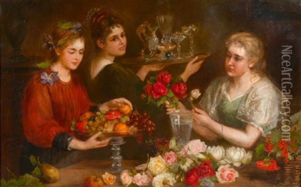 Frauen Mit Blumen Und Obst Oil Painting - Anthonie Boubong