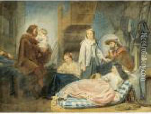 Interieurszene Mit 
Siebenkopfiger Familie, Der Vater,sich Von Seinem Weinenden Kind 
Verabschiedend Oil Painting - Jozef Israels