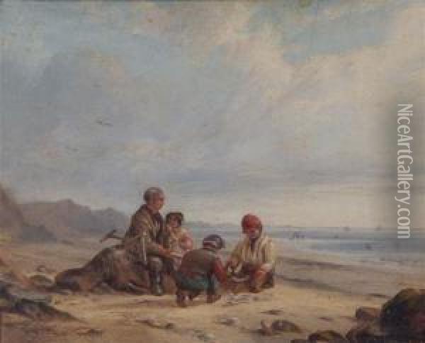 'east Coast Burlington Bay' And 'shingle Gatherers Near Albro. Eastcoast Oil Painting - I.L. Roberts